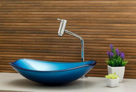 Imagem de  cuba de vidro temperado chanfrada 47cm p/ banheiros e lavabos - modelo de apoio em várias cores