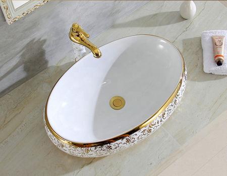 Imagem de Cuba Dourada Oval Luxo Lavabo Banheiro 62x42cm