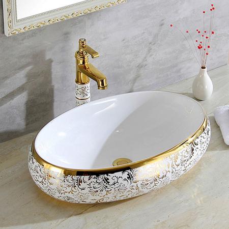 Imagem de Cuba Dourada Oval Luxo Lavabo Banheiro 62x42cm