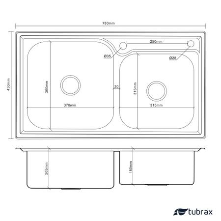 Imagem de Cuba Dupla Cozinha Gourmet Aço Inox Luxo com acessórios Tubrax