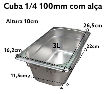 Imagem de CUBA GN GASTRONÔMICA INOX 1/4 100MM COM ALÇA 16,4x26,5x10CM 3L CUBA GN
