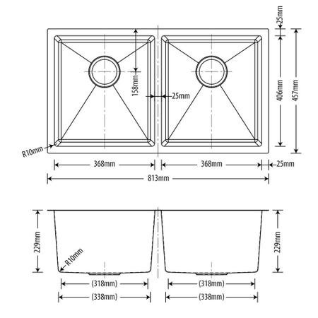 Imagem de Cuba inox dupla escovado arell 760x400x230mm - s202