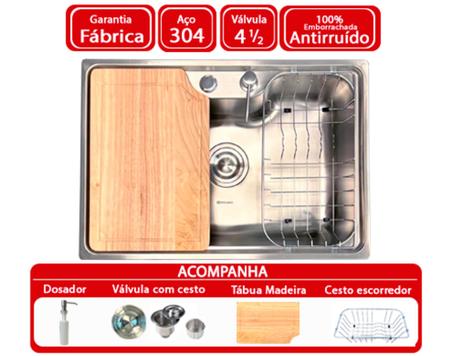 Imagem de Cuba inox para cozinha gourmet aço 304 com kit