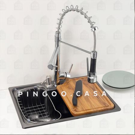 Imagem de Cuba para cozinha gourmet pia aço inox com acessórios Nawa 50 cm pingoo.casa - Preto