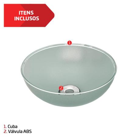 Imagem de Cuba Pia de Apoio Vidro 29cm Redonda e Válvula Cromada Para Banheiro Lavabo