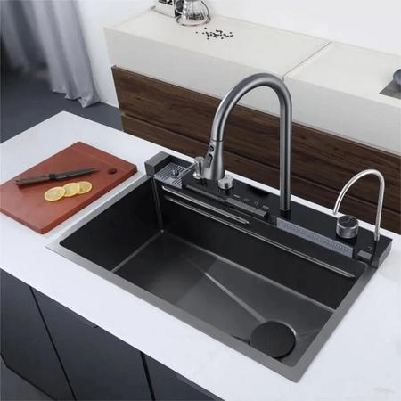 Imagem de Cuba Pia Gourmet Inox Completa Com Torneira Cascata Para Cozinha e Área Externa