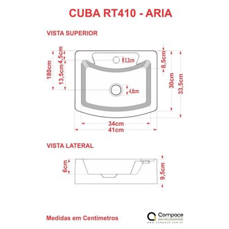 Imagem de Cuba RT41 C/Torneira+Válvula Click 1/4+Sifão+Flexível Branca