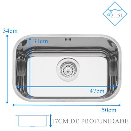 Cuba Tramontina Inox Alto Brilho N1 47x31x17 Kit Com Ladrão Imagem de Cuba Tramontina Inox Alto Brilho N1 47x31x17 Kit Com Ladrão
