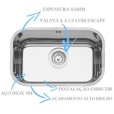 Cuba Tramontina Inox Alto Brilho N1 47x31x17 Kit Com Ladrão Imagem de Cuba Tramontina Inox Alto Brilho N1 47x31x17 Kit Com Ladrão