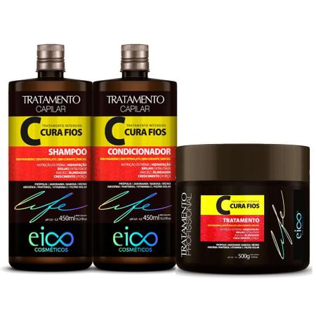 Imagem de Cura Fios 450ml Shampoo + Condicionador  Tratamento Intensivo Nutrição Hidratação Brilho Crescimento