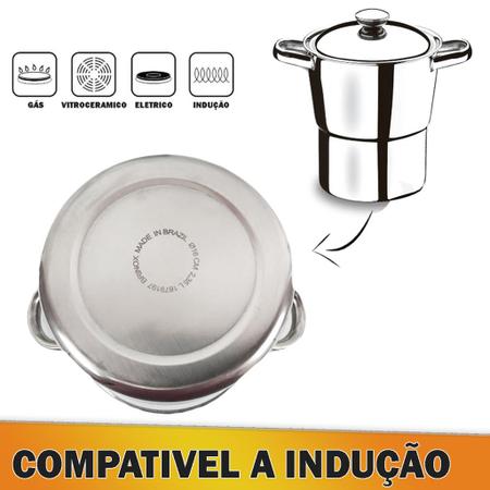 Imagem de Cuscuzeira Fogão Induçao Aço Inox Panela 2 Litros 16cm Brinox Premium Lyon