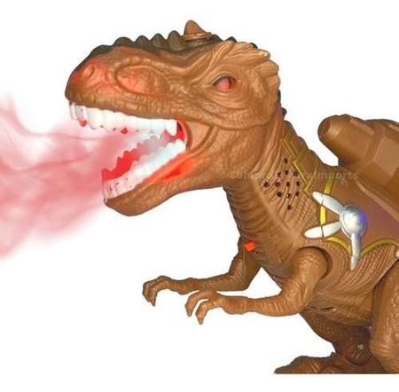 Dinossauro De Brinquedo Solta Fumaça Anda Som Luz Dino Robô laranja