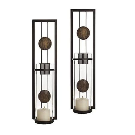 Imagem de Danya B Conjunto de Duas Sconces de Parede, Decoração de Parede metálica, Sconce de Metal estilo antigo para casa, pátio ou escritório  decorativo metal wall scone, castiçal, velas reais ou operadas por bateria