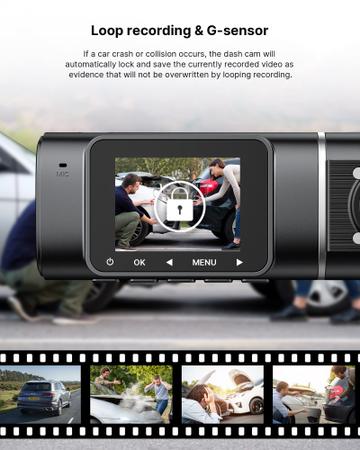 Imagem de Dash Cam LAMTTO Dual 1080P frontal e interna com cartão SD de 64 GB