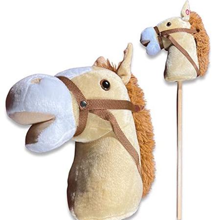 Imagem de  de cavalo de vara da natureza Cavalo de hobby artesanal de pelúcia fornece diversão para crianças e pré-escolares  Handsewn Head, Sturdy Wood Stick, Plus Neighing & Clip-Clop Sounds