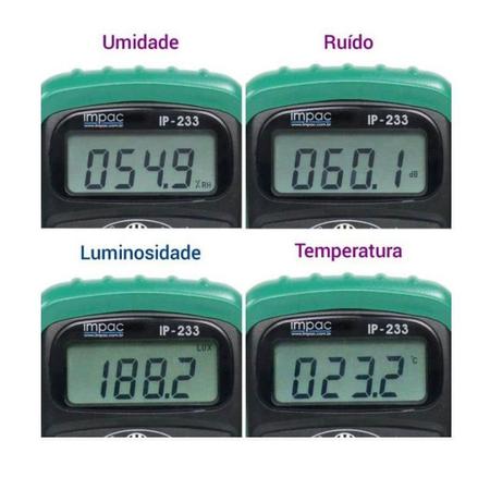 Imagem de Decibelímetro / Luxímetro / Temperatura / Umidade com Saída RS-232 IMPAC Mod.: IP-233