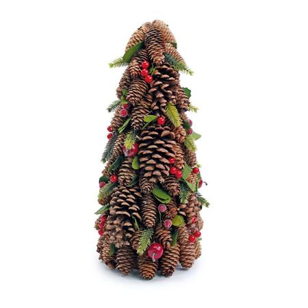 Imagem de Decoração de Natal Cone de Pinha Verde Vermelho e Marrom de 42cm