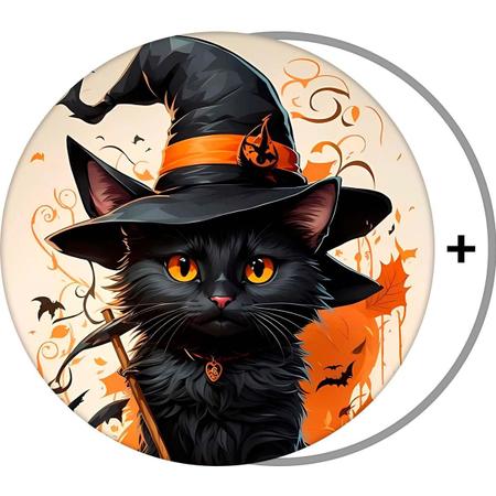 Imagem de Decoração Festa Halloween Painel Redondo Sublimado Grande Gatinhos Preto 1,50 cm + Suporte