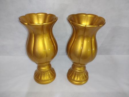Imagem de Decoração Para Festas Par de Vaso Flor M  em Cerâmica Dourado 26cm de Altura, 11,5cm de Boca