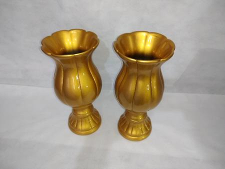 Imagem de Decoração Para Festas Par de Vaso Flor M  em Cerâmica Dourado 26cm de Altura, 11,5cm de Boca