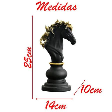 Kit Decoração Xadrez Gold Cavalo Rainha e Rei em Alumínio