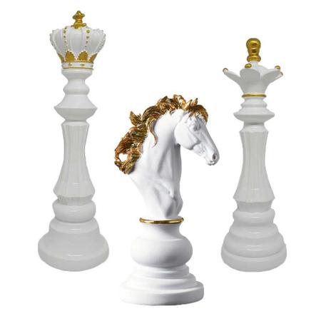 Decoração Peças De Xadrez Rei Rainha E Cavalo Escultura Média