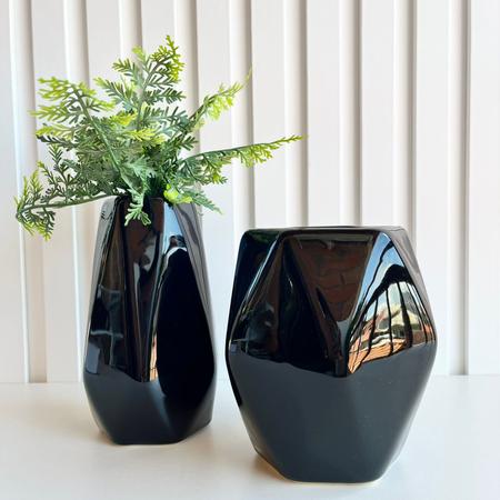 Imagem de Decoração sala enfeite dupla vaso cachepot preto para mesa