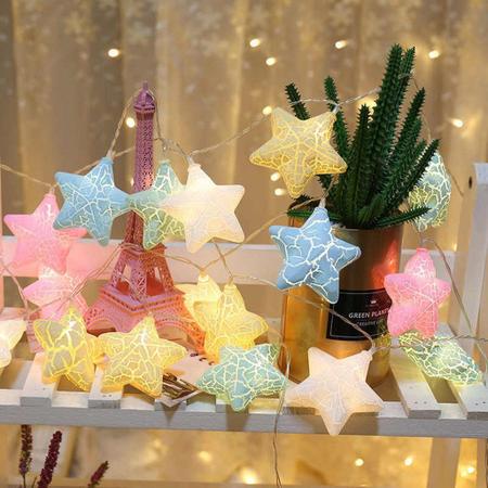 Imagem de Decoração Varal Cordão Fio de Luzes Lâmpadas Estrela Colorida Led Natal Enfeite 2m