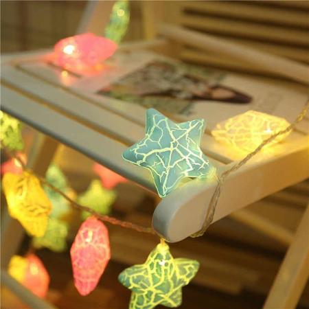 Imagem de Decoração Varal Cordão Fio de Luzes Lâmpadas Estrela Colorida Led Natal Enfeite 2m