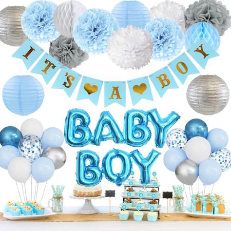 Imagem de Decorações de festa Ouddy Party Blue Baby Shower para menino