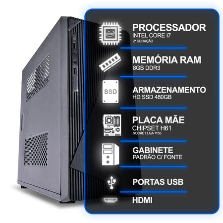 Imagem de Desktop Intel Core i7 2ª Geração 8GB SSD 480GB