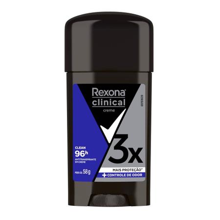 Imagem de Desodorante Rexona Men Clinical Clean Antitranspirante Masculino 96h Creme 58g