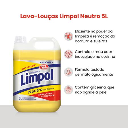 Imagem de Detergente Antiodor Neutro Glicerina Limpol Bombril 5L