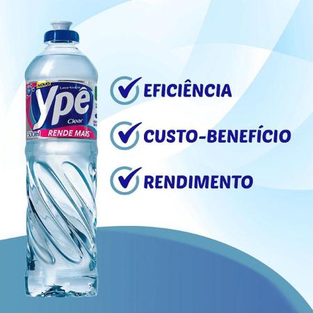 Imagem de Detergente Lava Louças Ypê Clear Rende Mais 500Ml Kit 3