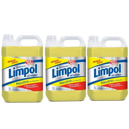 Imagem de Detergente líquido neutro Limpol 5lts - Kit com 03 galões