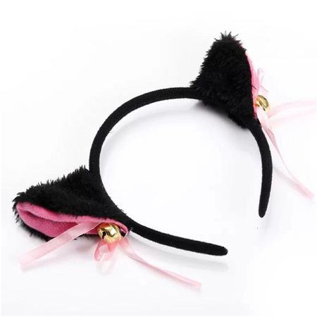 Tiara de Orelha de Gato Preto com Rosa