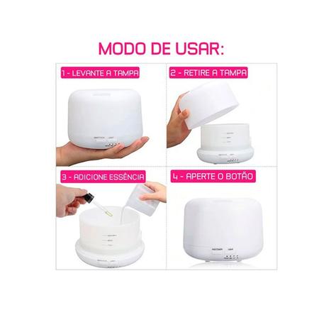 Imagem de Difusor 500ml Branco Leds Com 12 Aromas E Controle Remoto Umidificador Elétrico