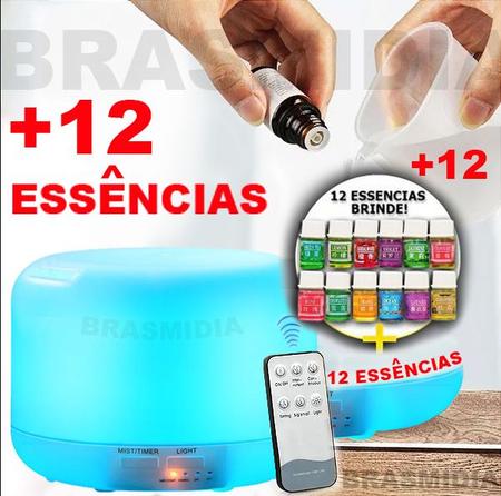 Imagem de Difusor 500ml Branco Leds Com 12 Aromas E Controle Remoto Umidificador Elétrico