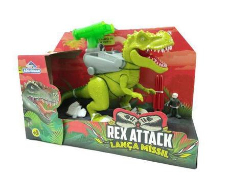 Figura - Dinossauro Rex Attack - Lança Míssil - Verde - Adijomar