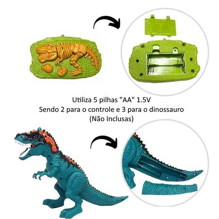 Imagem de Dinossauro de Brinquedo Anda Sons e Solta Fumaça de Controle