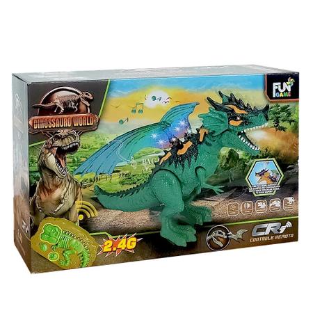 Imagem de Dinossauro de Brinquedo Anda Sons e Solta Fumaça de Controle