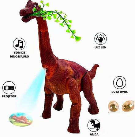 Dinossauro com som, luz, projeção e bota ovo