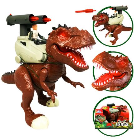 Figura - Dinossauro Rex Attack - Lança Míssil - Verde - Adijomar