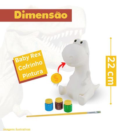 Dinossauro para Pintar / Cofrinho Baby Rex - Kit 3 Cores Tinta