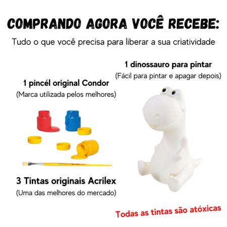 Dinossauro REX para Pintar com Mecanismo de Mordida - Kit 6 Cores