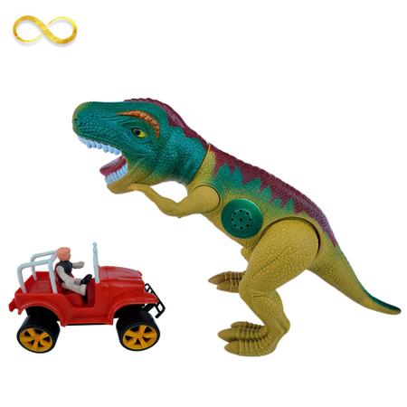 DINOSSAURO T-REX SAFARI COM SOM E JEEP - ADIJOMAR