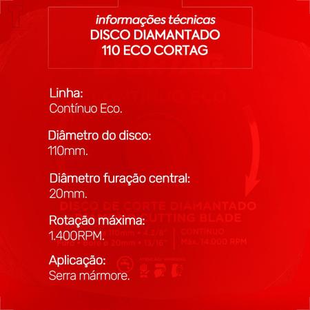 Imagem de Disco cortag diamantado continuo eco 110mm furo 20mm