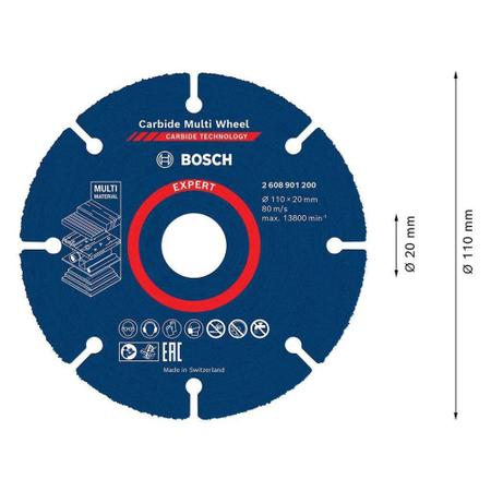 Imagem de Disco de Corte 110mm Expert 20mm Carbide Multi Wheel Bosch