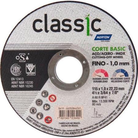 Imagem de Disco de Corte 4.1/2 POL x 1,0 MM Aço Inox Classic Corte Basic Kit 10 Peças NORTON