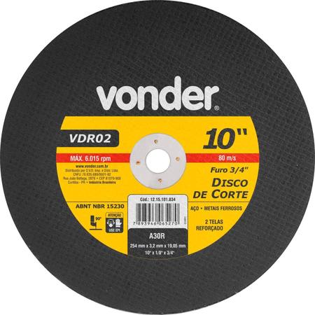 Imagem de Disco de Corte Para Aço e Barras 254x3,2x19,05mm VDR02 Vonder